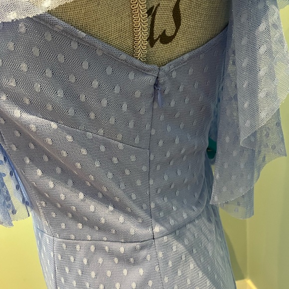 ASOS Blue Cold Shoulder Swiss Dot Asymmetrical Dress, 10 - Picture 5 of 16